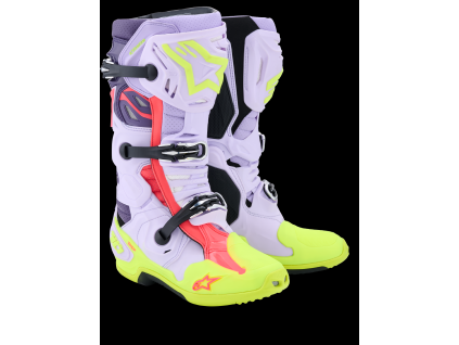 ALPINESTARS Odvetrané motokrosové čižmy Tech 10 Supervented – fialová/žltá fluo/Diva ružová
