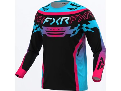 FXR detský motokrosový dres Podium 2027 – čierna / Razz / Sky