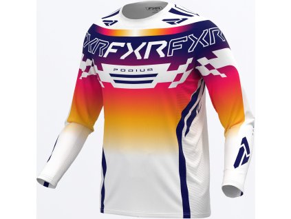 FXR motokrosový dres Podium Swerve 2027 – biela / tmavomodrá / Razz