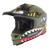 NOX Prilba CROSS / Offroad N761 Fighter Kid / Junior (detská) – zelená (KHAKI) MAT/biela/čierna (Veľkosť L (ZAPIĘCIE MIKROMETRYCZNE))