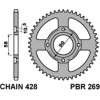 PBR Zadná rozeta 269 C45 Honda Cm 185/200T 77-84, Honda Cg 125 `98-01, Honda CB 125T 78-82, Honda/Kymco, Honda CG 125 (02–05), CM 125 (82–97), CB 125T (82–88), Daelim VC 125 (96–99), Daelim Vc 125S 96-99, Honda Daelim Vc 125S 96-99, Honda XL (Počet zubov 35 zubov)